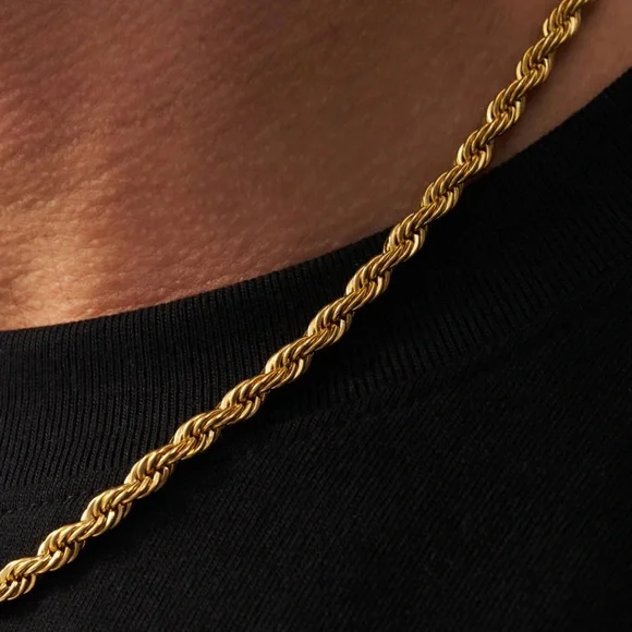 18K Gold Plated Beatrice 5mm Rope Chain Necklace*Unisex Necklace*Chunky*Men’s - Picture 2 of 8